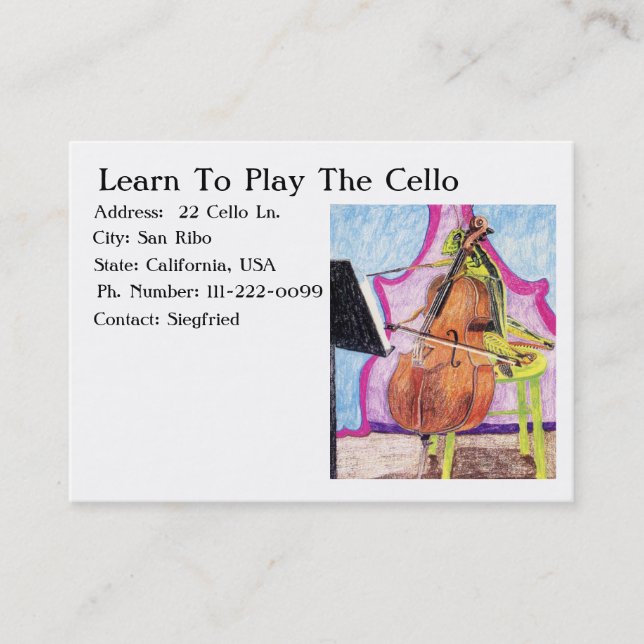 Learn To Play The Cello Business Card (Front)