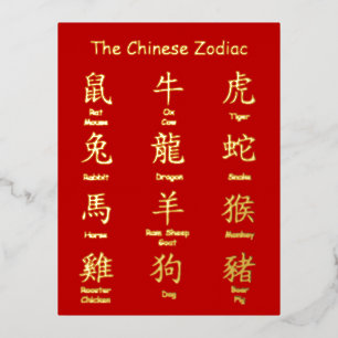 Learn to Read Chinese Zodiac Animals New Year Foil Holiday Postcard