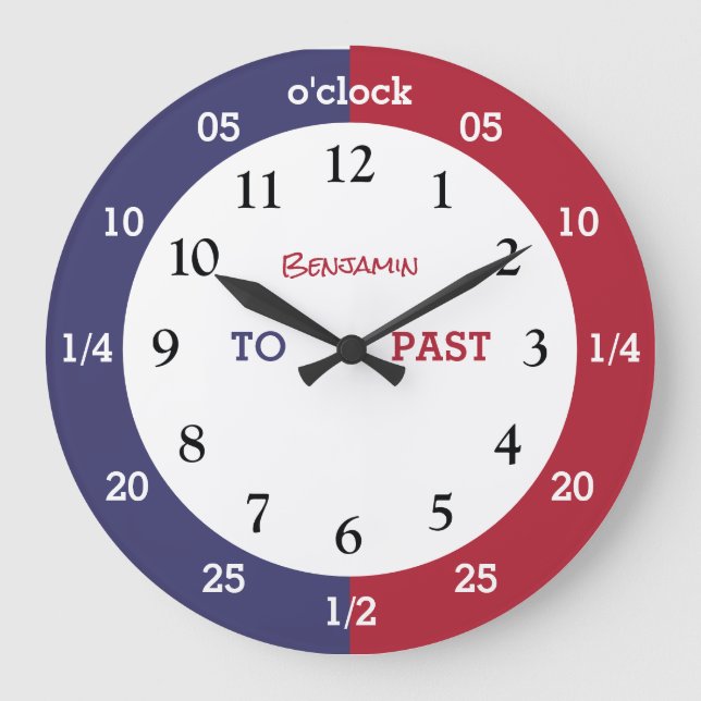 Learn To Tell The Time | Personalised | Name Large Large Clock (Front)
