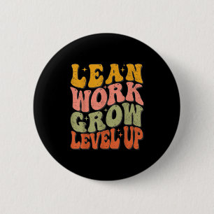 Learn Work Grow Level Up Retro Groovy Motivational 6 Cm Round Badge