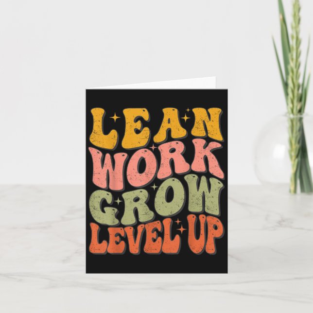 Learn Work Grow Level Up Retro Groovy Motivational Card (Front)
