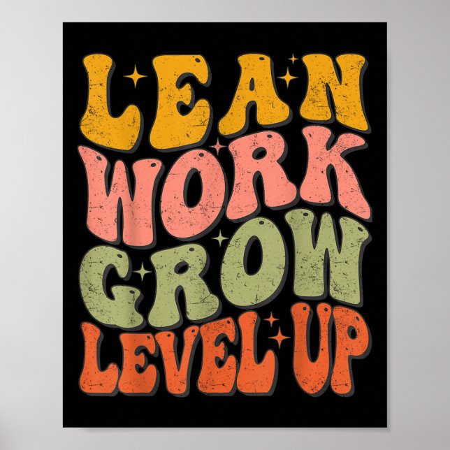 Learn Work Grow Level Up Retro Groovy Motivational Poster (Front)