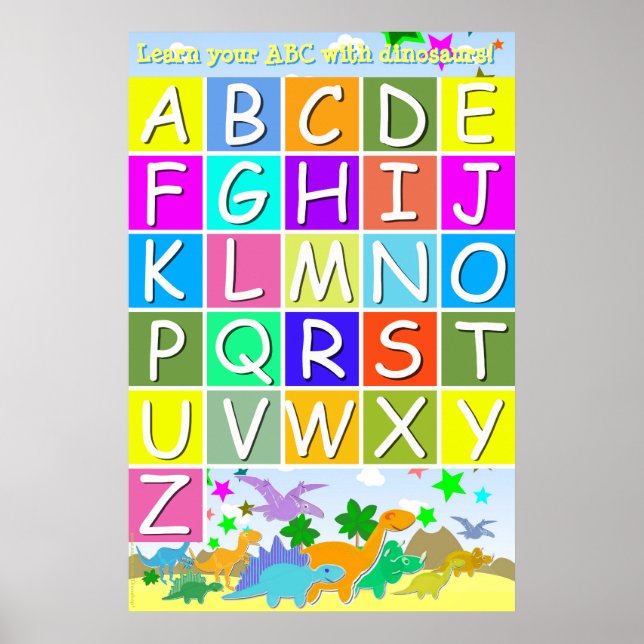 Learn your ABC With Dinosaurs Reading Letters Poster (Front)