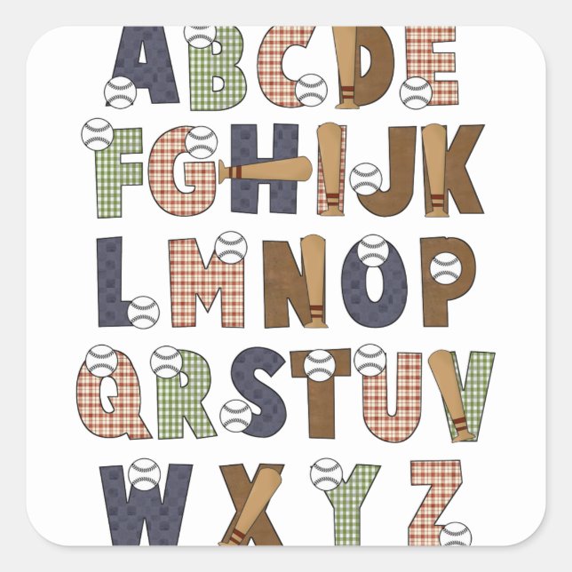 Learning Candy Baseball ABCs Alphabet Letters Square Sticker (Front)
