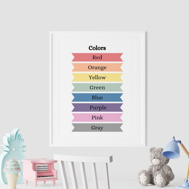 Learning Colours Kids' Educational Poster (Learning Colors Kids' Educational Poster on the wall in white frame.)