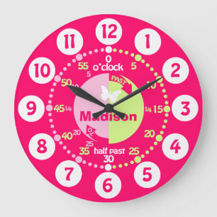 Learning time red pink green custom girls clock