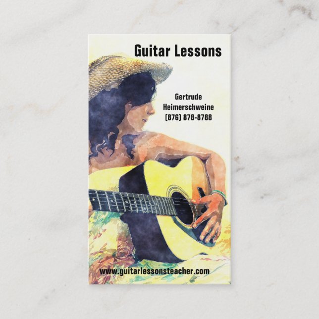 Learning to Play -Acoustic Guitar  Music Lessons Business Card (Front)