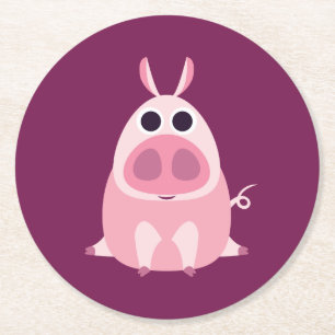 Leary the Pig Round Paper Coaster