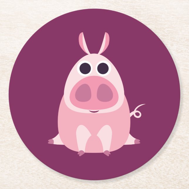 Leary the Pig Round Paper Coaster (Front)