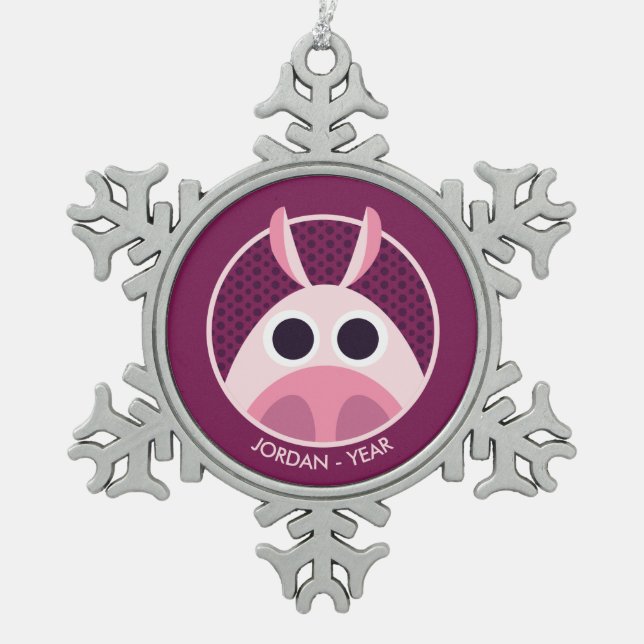 Leary the Pig Snowflake Pewter Christmas Ornament (Front)