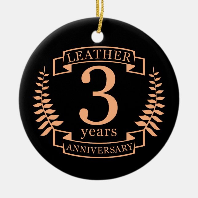 Leather 3 years wedding anniversary ceramic tree decoration (Front)