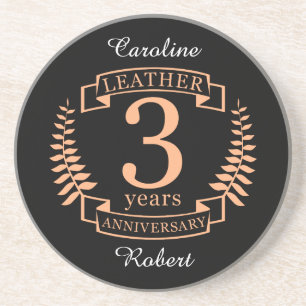 Leather 3 years wedding anniversary coaster
