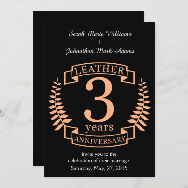 Leather 3 years wedding anniversary invitation (Front/Back)