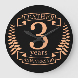 Leather 3 years wedding anniversary large clock