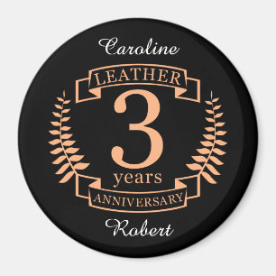 Leather 3 years wedding anniversary magnet
