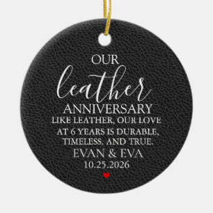 Leather 6th Anniversary Gift, 6th Year Wedding Ceramic Ornament