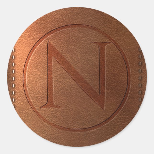 Leather alphabet letter N Classic Round Sticker (Front)