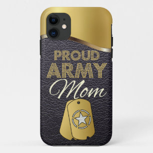 Leather and Gold Proud Army Mum iPhone 11 Case