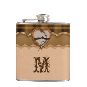 Leather and Heart Custom Monogrammed Flask