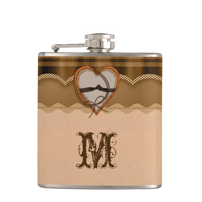 Leather and Heart Custom Monogrammed Flask (Front)