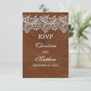 Leather and Lace Look Wedding RSVP Card