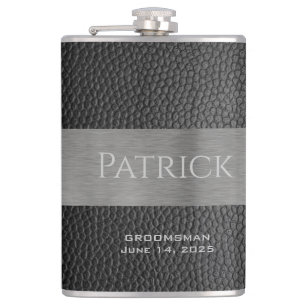 Leather  and Metal Print Monogrammed Flask