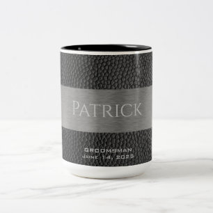 Leather  and Metal Print Monogrammed Two-Tone Coffee Mug