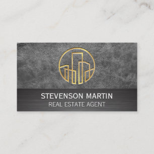 Leather and Metallic   Gold Embossed Buildings Business Card