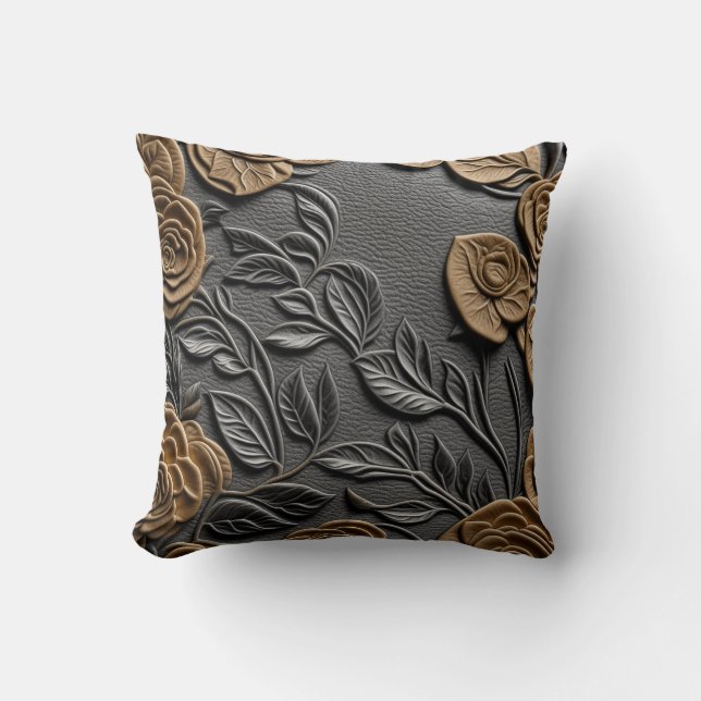 Leather and rose 3d look decorative pillow (Front)