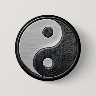 Leather and Steel Effect Yin Yang Graphic 6 Cm Round Badge