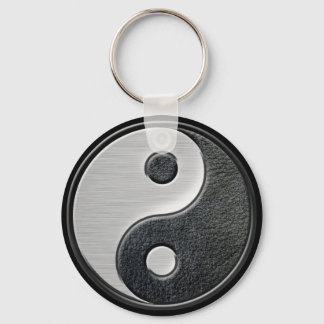 Leather and Steel Effect Yin Yang Graphic Key Ring
