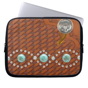 Leather "Apache" Turquoise Western Laptop Sleeve