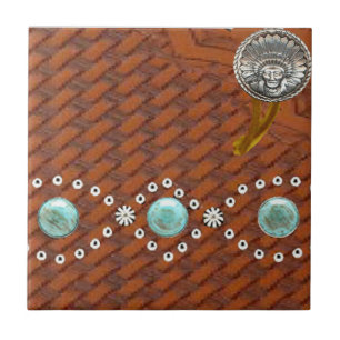 Leather "Apache" Turquoise Western Tile