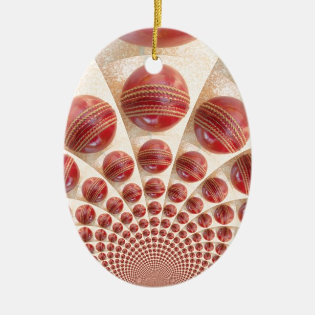 Leather Ball Rhythm Cricket Balls: Rhythmic Array Ceramic Tree Decoration (Front)