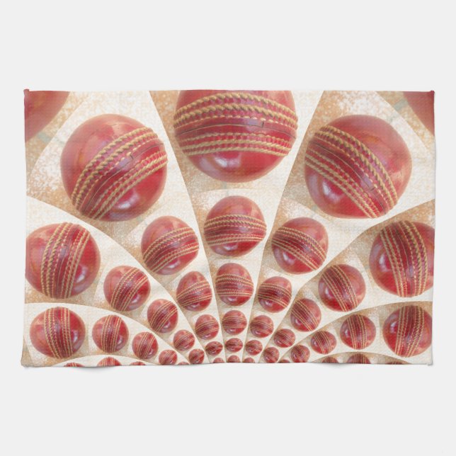 Leather Ball Rhythm Cricket Balls: Rhythmic Array Tea Towel (Horizontal)
