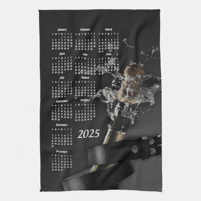 Leather Belt & Champagne Bottle 2025 Calendar Tea Towel (Vertical)
