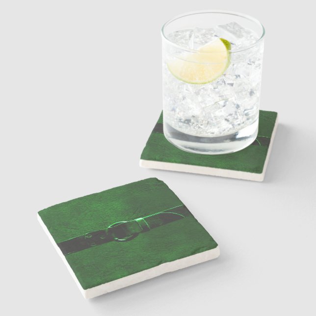 Leather & Belt Rich Green Marble Stone Coaster (Side)