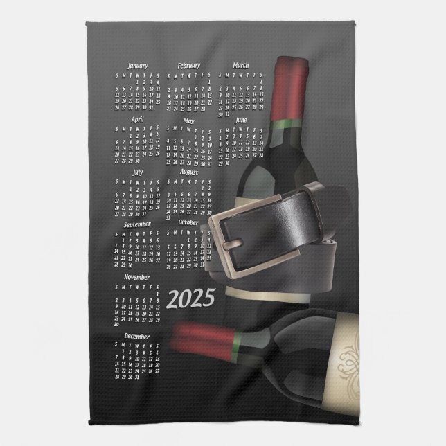Leather Belt & Wine Bottle 2025 Calendar Tea Towel (Vertical)