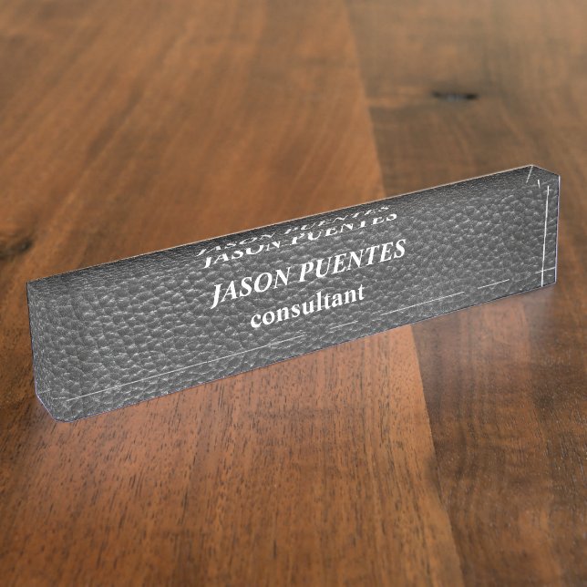 Leather black background modern elegant nameplate (Side)