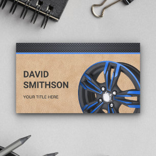 Leather Black Blue Car Alloy Wheel Rim Mechanic Business Card