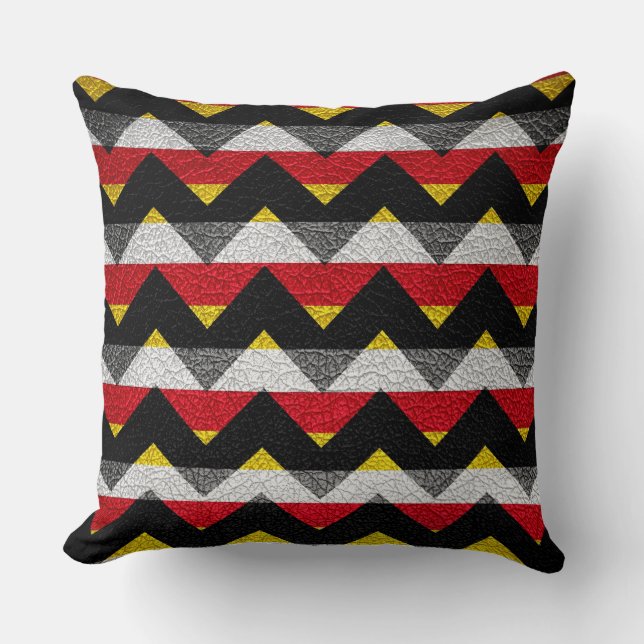 Leather Black Red Chevron Stripes Pattern Cushion (Front)