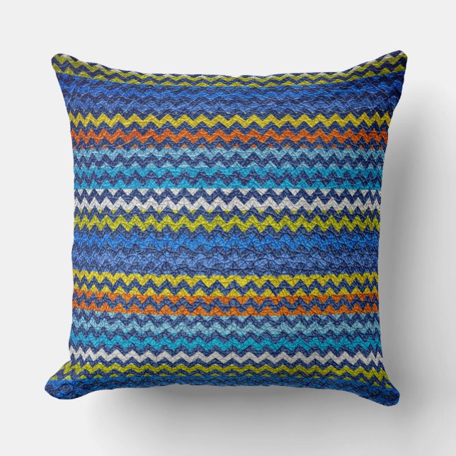 Leather Blue Chevron Stripes Pattern Cushion (Front)