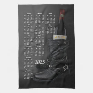 Leather Boots & Wine Bottle 2025 Calendar Tea Towel