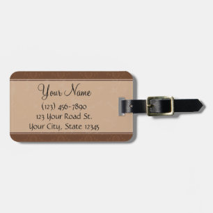 Leather Brown Damask with Stripes and Monogram Luggage Tag