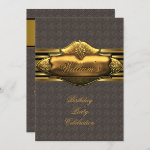 Leather Brown Gold Birthday Party Mens 60th Invitation