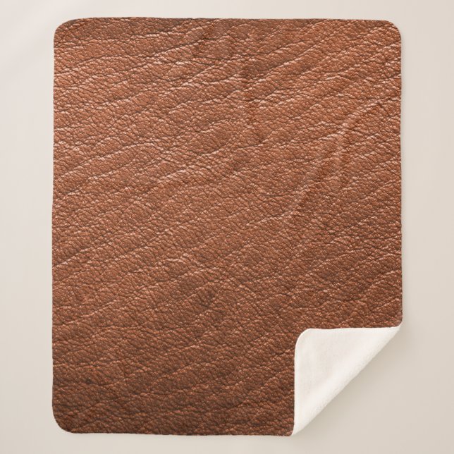Leather brown structure clothing sherpa blanket (Front)