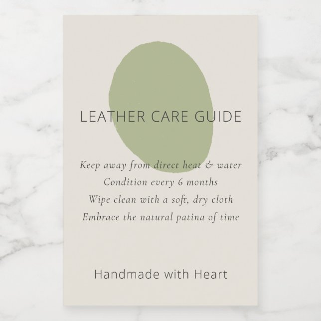 Leather Care Guide Sage Artisan 2x3 Custom Label (Single Label)