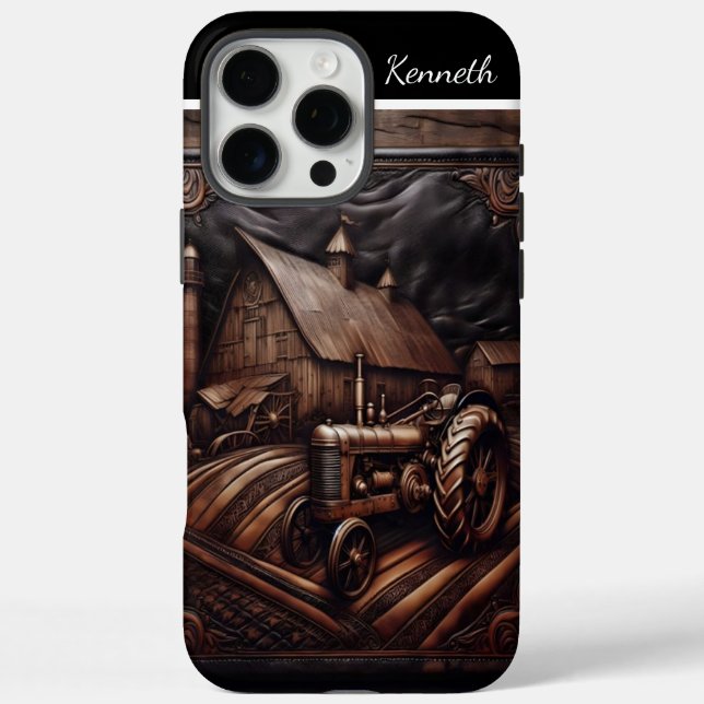 Leather Carved Tractor Scene Case-Mate iPhone Case (Back)