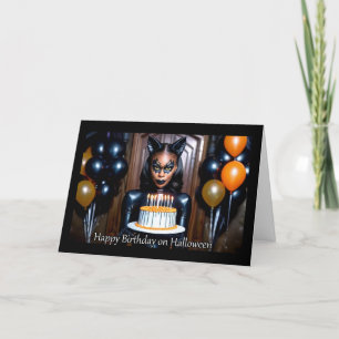 Leather Catwoman - Halloween Birthday Holiday Card
