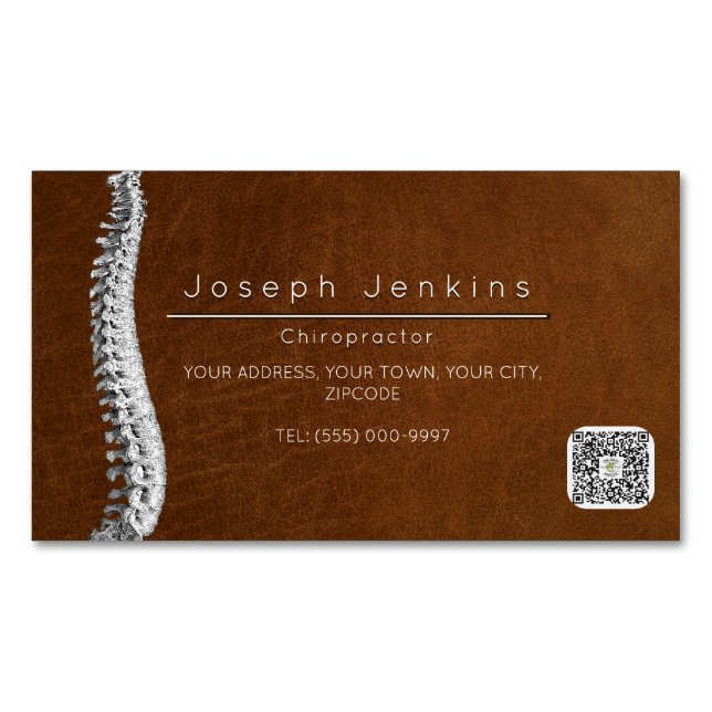  Leather Chiropractor Chiropractic Spine Therapist Magnetic Business Card (Front)